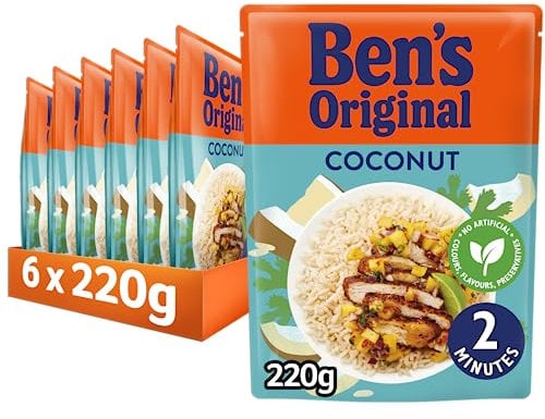 BEN'S ORIGINAL Coconut Microwave Rice, Bulk Multipack 6 x 220g pouches