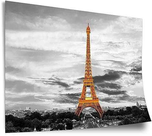 Printistico Poster Leuchtender Eiffelturm, Schwarz Weiß, black and white, Fotografie, Kunstdruck ohne Rahmen, Wandbild - A4, A3, A2, A1, A0, XXL - Wohnzimmer, Schlafzimmer, Küche, Deko
