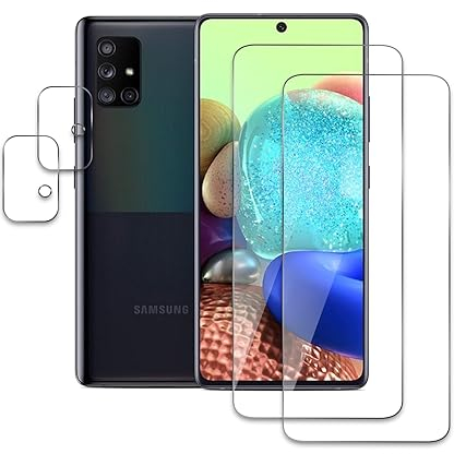 2 Pièces Verre Trempé pour Samsung Galaxy A71 avec 2 Pièces Protection d'Objectif de Caméra, Film en Protection Écran, Sans Bulles, Anti -Rayures, Dureté 10H Film Protecteur Vitre