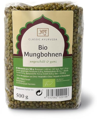 Classic Ayurveda - Bio Mungbohnen (ungeschält & ganz) - 500 g - Leicht bekömmliche grüne Hülsenfrucht mit süßlichem Aroma