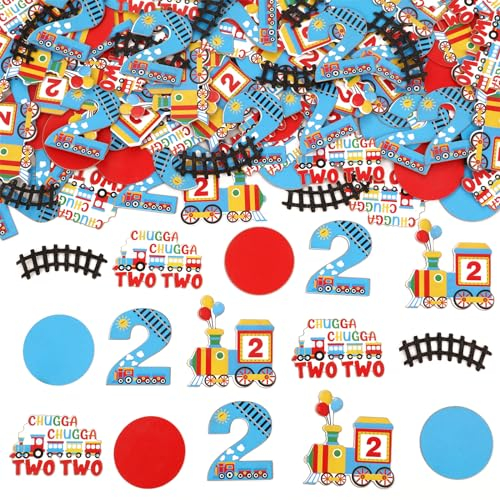 JOYMEMO 200 Stück Zug Tabelle Konfetti - Chugga Chugga zwei zwei 2. Geburtstag Dekorationen, Jungen und Mädchen zweiten Geburtstag Party Tisch Streuung, Eisenbahn Geburtstag Party Supplies