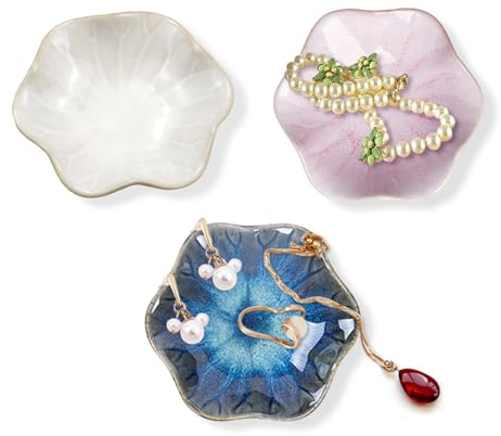 WideSmart 3pcs Bandeja Pequeña para Joyas de Cerámica,Plato de Joyería de Cerámica Soporte de Anillo Bandeja de Llaves Soporte de Plato de Anillo Pequeño Bandeja de Joyería Bandeja Decorativa Anillos