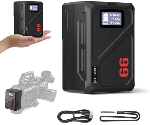 Came-TV V Mount Battery MINI 99C 6900mAh 99Wh 14.4V, V Lock Battery with 65W PD Type C Fast Charging 1.5 Hours/D Tap/USB A/Dual DC Ports/BP/OLED Display for Camera Camcorder Monitors LED Light Drones