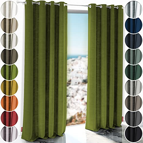 Schuette® Verdunkelungs-Vorhang Gardine mit Ösen ● Millenium Velvet: Olives Garden (Grün) ● 150x130 cm Höhe x Breite (1 Stück) ● Knitterfrei Pflegeleicht Thermo Blickdicht & stark Abdunkelnd