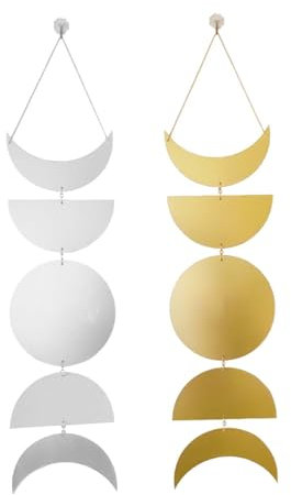 Xafrstyu 2 Stück Mondphase Spiegel Wandspiegel, Spiegel Acryl Wandbehang, Acryl Wandbehang Spiegel, Wand Hängende Dekoration, Innen ästhetische Spiegel Dekorationen für Wohnzimmer Mond