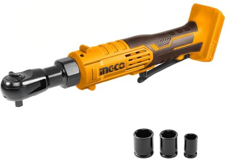 Ingco 20V Cordless Ratchet Wrench (Body Only) with LED Light, 3/8 Electric Drive Ratchet 65Nm with 3Pcs Sockets CDRLI2060151