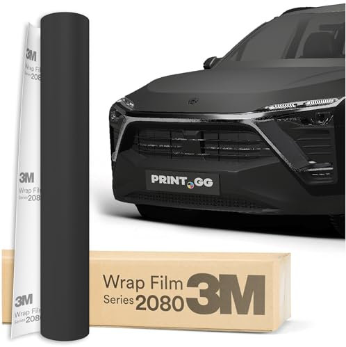 PRINT.GG Autofolie 3M 2080 Mattes Schwarz M12, 152 x 20 cm, Selbstklebende Folie Car Wrapping Folie, Robuste Lackschutzfolie Auto, Motorrad, Boot, Fahrrad, Vinyl, 80 Mikrometer