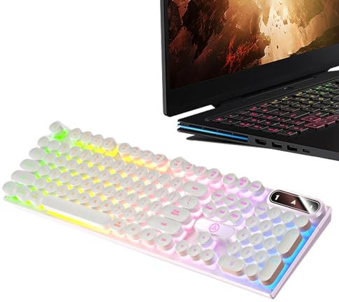 Tastiera illuminata -tastiera illuminata | Tastiera meccanica per macchina da scrivere estetica retrò punk con retroilluminazione, Copritasti rotondi, 104 tasti, tastiera da gioco colorata resistente