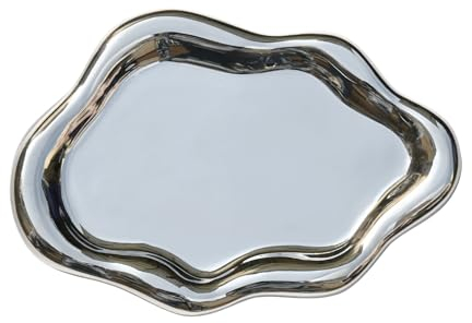 YoHyien Piattino Portagioie a Forma di Nuvola, Decorativo Vassoio Portaoggetti in Ceramica, Vassoio Profumi per Cosmetici, Piattino Porta Gioielli per Anelli, Collane, Braccialetti (Argento)