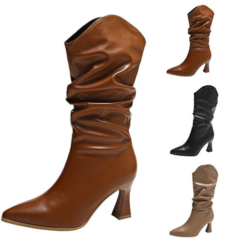 Generico Camperos Texani Donna Invernali Western Tronchetti Cerniera Stivali Alti Donna con Tacco Scarponcino a Punta Stivali Lunghi da Donna Piatti Scarponcini Equitazione a Metà Polpaccio Boots