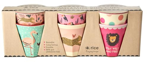 Rice Melamin Becher - Pink Jungle Print - 6er-Set Becherset Kinderbecher Campingbecher Campinggeschirr Trinkbecher Melamingeschirr Bruchsicher BPA-frei Einfarbig 160ml