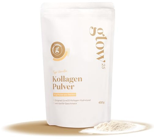Glow25® Collagen Pulver Vanille [450g] - Kollagen Hydrolysat - Peptide Typ 1 und 3 - Gute Löslichkeit
