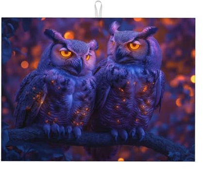 Tapete Escurre Platos Búhos Parados En Una Rama Alfombrillas para Secar Platos Secado Rápido Alfombrilla Secado Absorbente Tapete Escurridor para Bar Taza Vasos 41X46Cm
