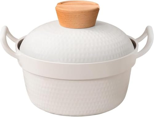 Olla de cerámica antiadherente con tapa, olla esmaltada de 67 onzas con asa, no tóxica, sin PFAS y adecuada para todas las cocinas (blanco)
