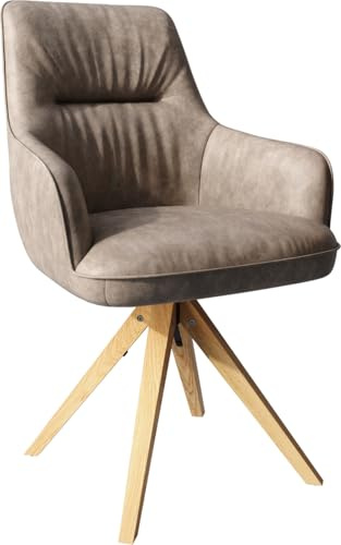 DELIFE Polsterstuhl Zelia-Flex mit Armlehnen Holzgestell kantig Natur Mikrofaser Taupe Vintage Taschenfederkern