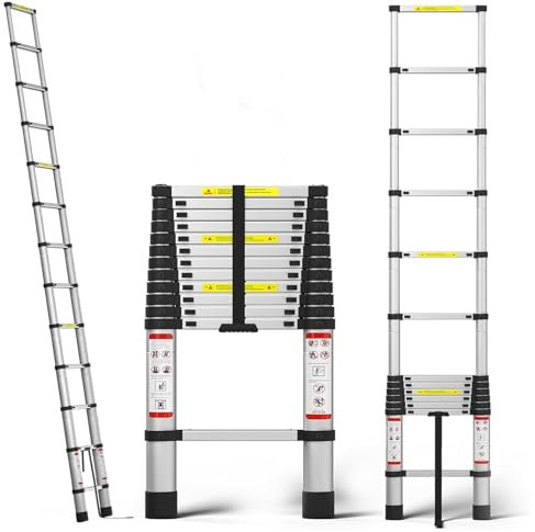 Telescopic Ladder 5m, Automatic Locking, Free Height Adjustment, Aluminum Ladder,Load 150kg, Lightweight and Durable