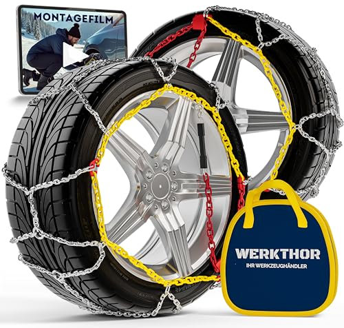 WERKTHOR 2x Schneeketten - Zugelassene Schneeketten für PKW - Optimaler Grip & Einfache Montage - Schneekette aus Metall - Für verschiedenen Reifengrößen (WT 40)