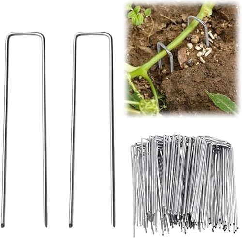 GYWHOOFT 100 Stück Anti ROST Erdanker Erdnägel aus verzinktem Stahl im Set zur Befestigung von Unkrautflies,Stoff, Unkrautmembranen, Erde, Vliesblätter, Befestigung für Stoff, Kunstrasen
