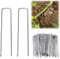 GYWHOOFT 100 Stück U-Heringe aus verzinktem Stahl (Breite 4 cm) für die sichere Befestigung der Landschaft, Stoff, Unkrautmembranen, Erde, Vliesblätter, Befestigung für Stoff, Kunstrasen