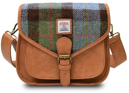 Islander Damen Satteltasche Harris Tweed & PU-Leder, Kastanienblaues Schottenkaro, Standart