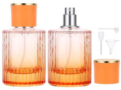 Segbeauty Parfüm Abfüller, 2 Stück 50ml Parfümzerstäuber Glas, Parfum Flakon Leer, Parfümflaschen zum Befüllen, Reiseparfumzerstäuber für Party, Arbeit (Farbverlauf Orange)