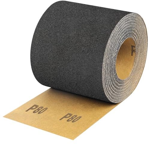 Shineboc Sandpaper Roll 80 Grit, 93mm x 10m Wet and Dry Use Sanding Rolls for Wood Metal Stainless Steel Hand Sanders, Silicon carbide material