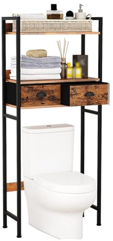 SPXMQSS Over Toilet Storage Unit, Over Washing Machine Storage Cupboard, Bathroom Storage Shelf with Drawer and Open Shelving, for Bathroom Laundry Room Balcony, 63x26x145cm A