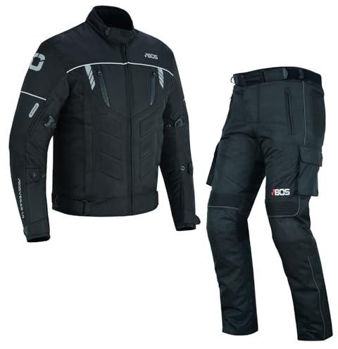 BOSmoto Motorradkombi Textil 2-teilig mit CE Protektoren – Motorradjacke und Motorradhose für Herren,Wasserdichte Motorradjacke mit Hose,Herren Motorradkombi Textil (BLACK, 4XL)