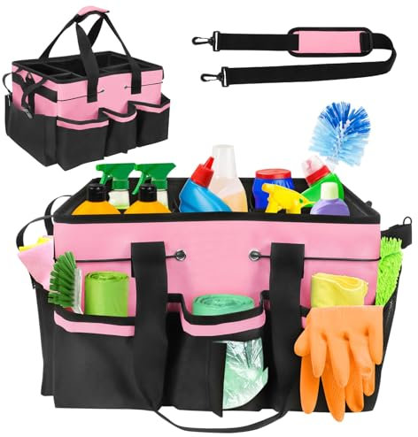 Putzmittel Organizer, 26L Reinigungs Caddy Organisator Reinigungstasche Putzmittel Putz Organizer Tragbar Putztasche Mit Griff Und Verstellbaren Schultergurten FüR Zuhause Auto KüChe 40*23,5*27,5 cm