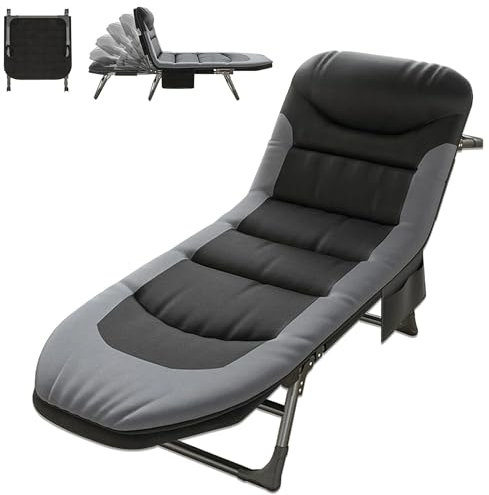 Feldbett Klappbar mit Matratze Campingbett, 6-Fach Verstellbare Rückenlehne Karpfenliege Campingliege, Outdoor Feldbett XXL Camping Liege, 65x190x30 cm Camping Bett 1 Person Klappbett Gästebett