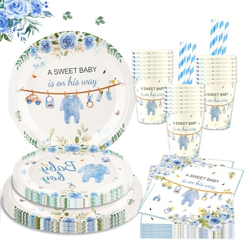 Aitsite Gender Reveal Party Deko Geschirr Set für 20 Gäste Pappteller Servietten Becher Tischdeko Boy or Girl Deko Partyzubehör Babyparty
