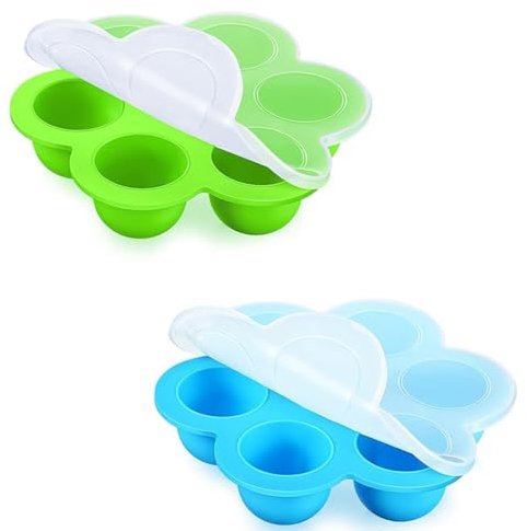 KEWUF 2 Pcs babybrei einfrieren behälter, Babybrei Einfrierform Behälter mit Deckeln, Silikon Eiswürfelbehälter, Beikost Einfrieren Behälter für Babynahrung Aufbewahrung und Fruchtsauger