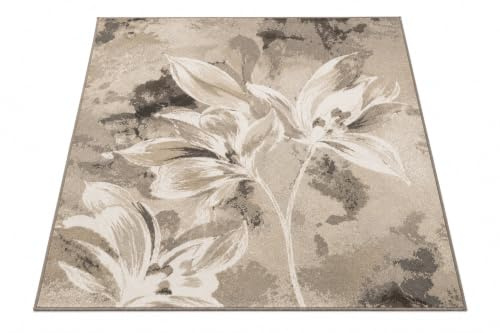 By Suardi Tappeto moderno Vanilla Tortora – Lavabile in lavatrice, antiscivolo, design floreale jacquard – Pelo corto – Made in Italy – per soggiorno e camera da letto (65x110cm (2 pezzi))