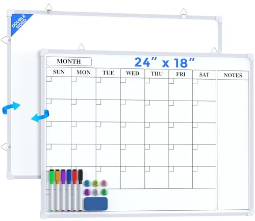 MaxGear Monthly Calendar Dry Erase Board for Wall, 24x18, Aluminum Frame