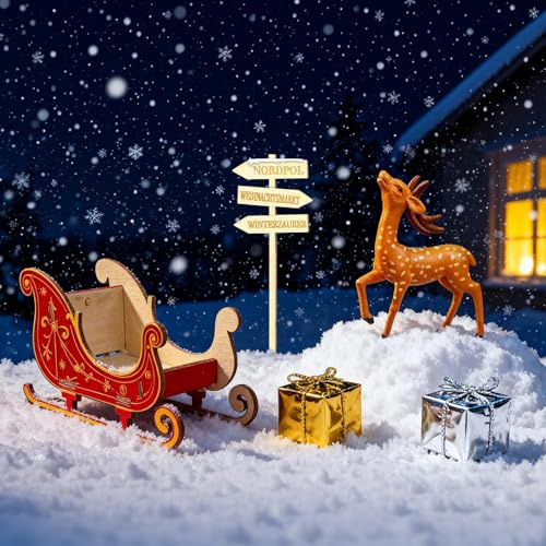 PIujsym Wichtel Set Weihnachten Komplett - 8-teiliges Wichtel Zubehör mit Schlitten, Rentier, Geschenkboxen & Wegweiser, Perfekt für Wichteltür, Adventsdekoration & Winterzauber-Szenen für Familien