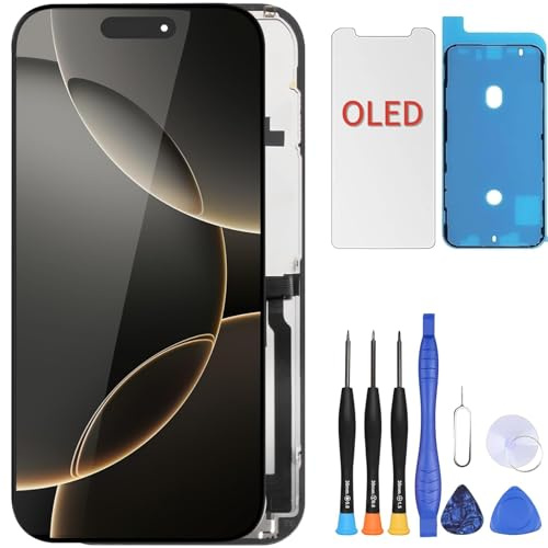 ZOETEC Soft OLED Screen Replacement For iPhone 16 Pro (NOT LCD) 6.3'' Full HD Display COF Touch Screen Digitizer Frame Assembly with Repair Tool Kits, Waterproof Adhesive, Tempered Glass
