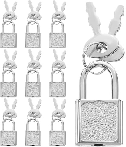 10 Stück Mini Vorhängeschlösser mit Schlüssel, Klein Kofferschloss Silber Gepäck-Vorhängeschloss für Gepäck, Reisetaschen, Koffer, Ketten, Schließfächer