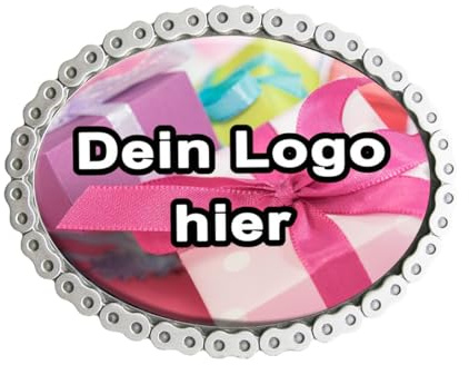 Unikantum Gürtelschnalle Oval mit Kette, Personalisierbar mit Wunschbild Logo Foto, ideal für Club Verein MC Biker Stil, Unisex