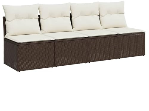 HETFTJN 4-Sitzer Gartensofa 220x62x69 cm Poly-Rattan Eckbank wetterfest gepolstert für Balkon Terrasse Wintergarten
