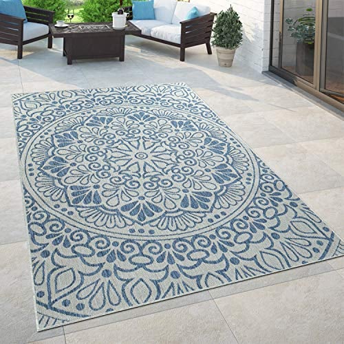 Paco Home In- & Outdoor Teppich Balkon Terrasse Vintage Orientalisches Muster Ornamente, Grösse:200x280 cm, Farbe:Blau 2