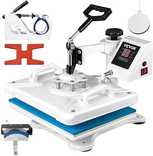 VEVOR Prensa de Calor 5 en 1 12 X 15 pulgadas (29 x 38cm) Máquina Blanca de Prensa de Calor para Zapatos Sombreros Máquina de Sublimación con Tranferencia