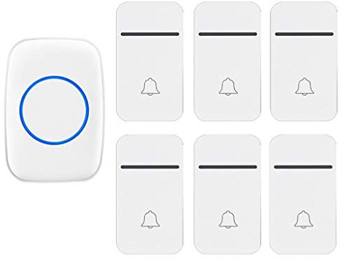 LIUXIUER Self-Powered Wireless Doorbell, IP44 Waterproof Door Chime Bell, 38 Ringtones, 3 Levels Volume, 6 Push Button Transmiters And 1 Plug-In Receivers,White