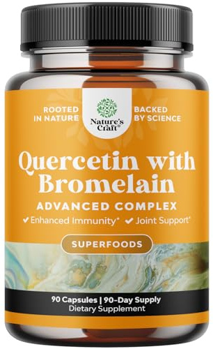 Pure Quercetin with Bromelain Supplement for Immune Aid - High Potent Quercetin 500mg Capsules with Bromelain for Immune Support & Breathing - Nutritional Respiratory Supplement - 90 Ct
