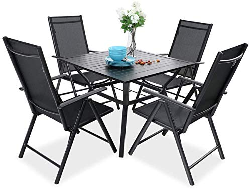 PHIVILLA Gartenmöbel Wetterfest Outdoor Terrassenmöbel Balkonmöbel Sitzgruppe Gartenstühle Klappar Aluminium 6X Verstellbar, Gartentisch mit Stühlen Gartenmöbel Set (Schwarz)