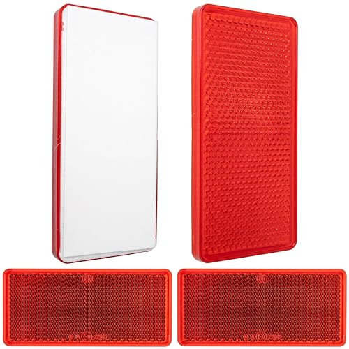 Riflettori da Incollare, 4 Pz, Rosso, 94 x 44 mm, Marchio di E, Riflettore di Sicurezza per Camper, Rimorchi e Pali, Catarifrangenti Adesivi Destro/Sinistro, Autoadesivi Incollare Riflettore Circolari