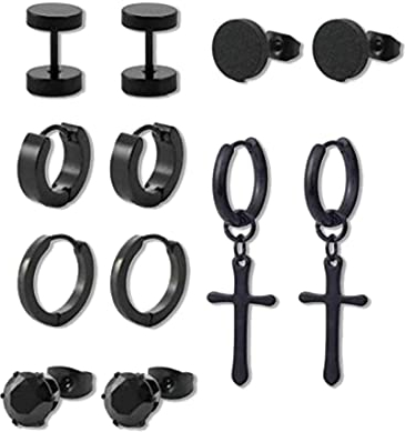 6 Paires Acier Inoxydable Boucles d’Oreilles pour Homme Femme Clou d’Oreille Piercing Boucle d’Oreille Homme Noir Anneau Diamant,Boucles d Oreilles Croix Homme,Boucle d Oreille Noir Homme Créole