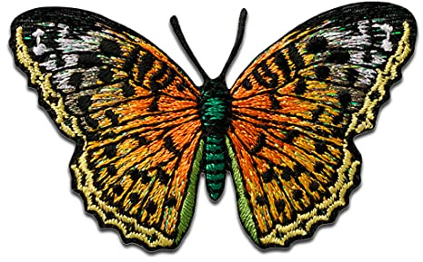 Mono Quick Schmetterling Orange Glitzer Tier - Aufnäher, Bügelbild, Aufbügler, Applikationen, Patches, Flicken, zum aufbügeln, Größe: 4 x 6,4 cm