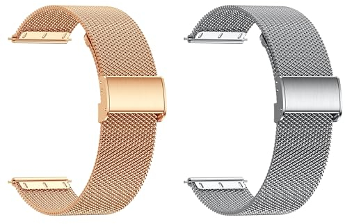 Popglory Watch Straps 22MM Correa de repuesto para reloj inteligente llamada Bluetooth Correas Reloj Silicona/Milán para Hombre y Mujer P66 (2PCS) (Oro + Plata)