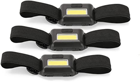 Sintron Gear Kopflampe, anpassbare Stirnlampe aus ABS mit 3 W COB-LED's, Batterie-Betrieb, für Joggen, Outdoor-Camping oder Notfall, 3er Set, schwarz