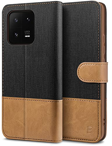 BEZ Handyhülle für Xiaomi 13 Hülle, Tasche Kompatibel für Xiaomi 13, Schutzhüllen aus Klappetui mit Kreditkartenhaltern, Ständer, Magnetverschluss, Schwarz